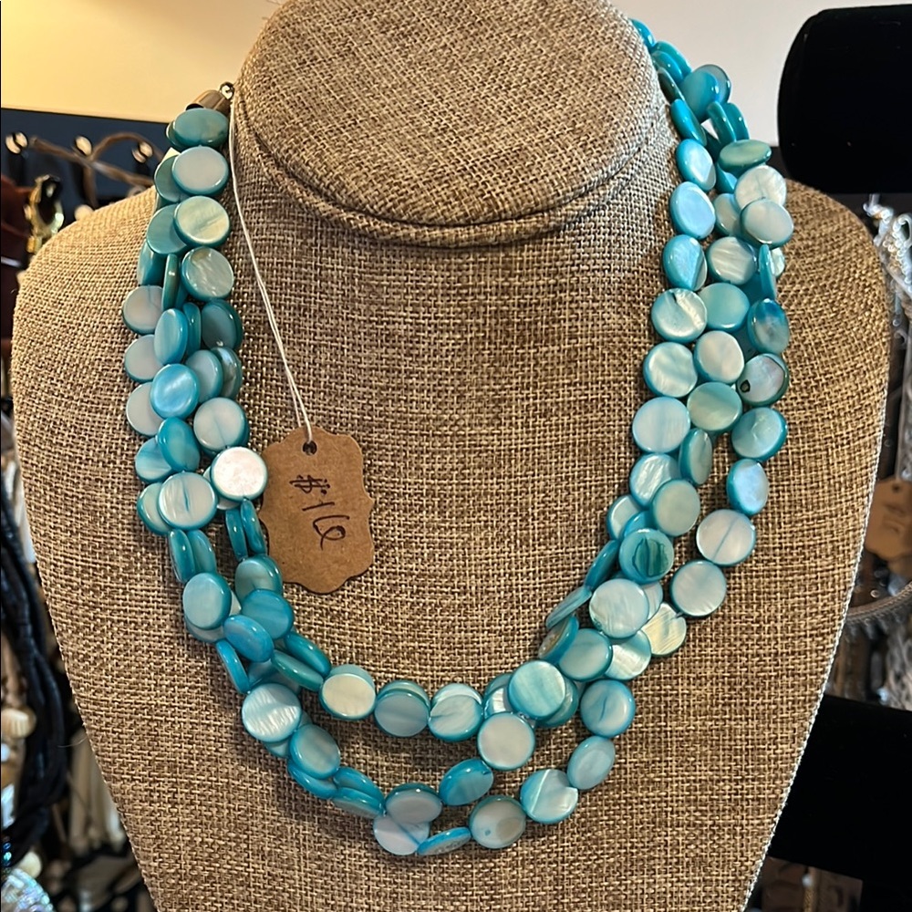 Blue Turquoise color abalone shell Multi-Strand Necklace